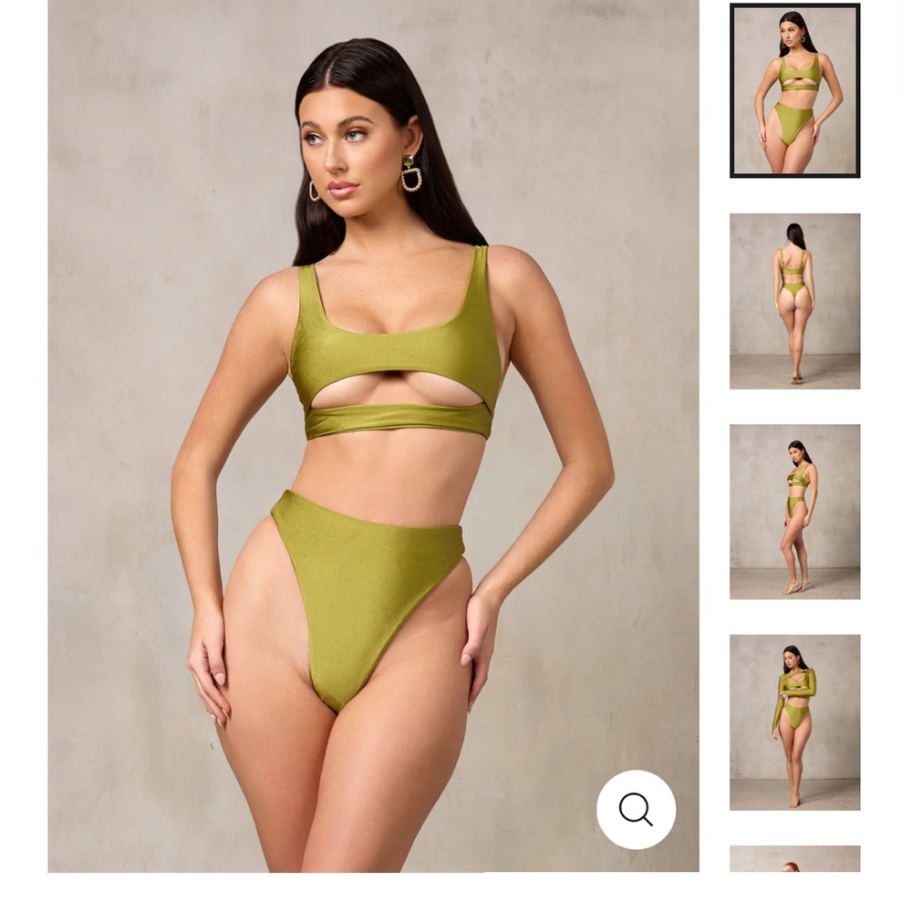 Olive Cutout High-Waist Bikini bottom